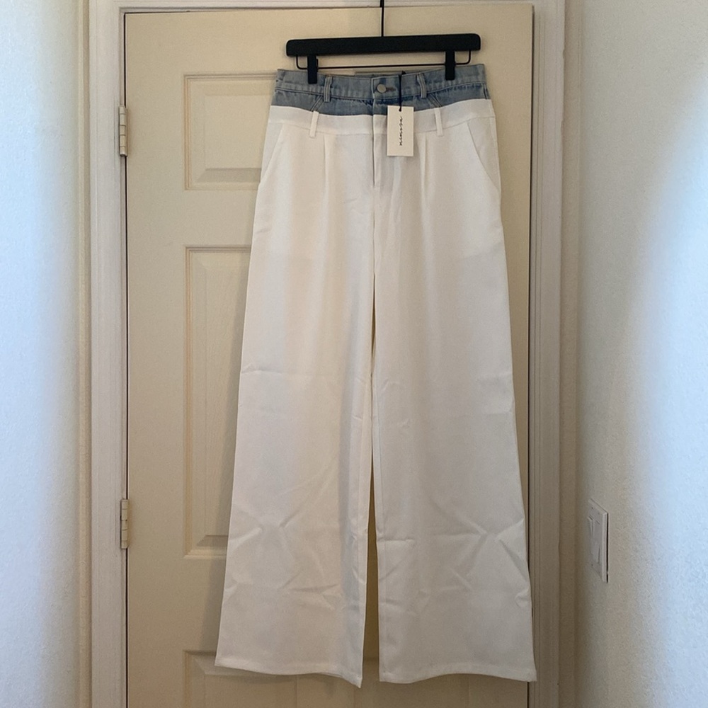 NWT Mimosa Denim Waistband Solid Wide Leg Trouser Pants in Ivory